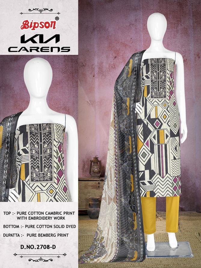 Kia Carens 2708 By Bipson Embroidery Cotton Non Catalog Dress Material Wholesale Online	